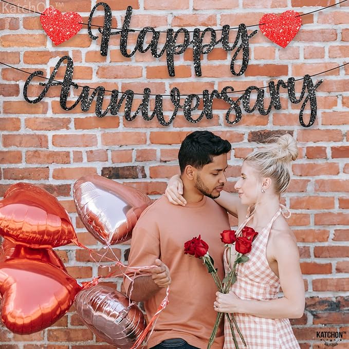 KatchOn, Glitter Black Happy Anniversary Banner - Image 7