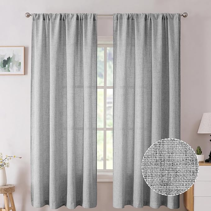 Tollpiz Short Linen Curtains Living Room Rod Pocket Semi Sheer Curtain Burlap by Tollpiz