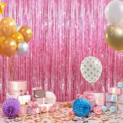 GCB 2 Pack Glitter Foil Curtain Pink Backdrop Streamers Metallic Tinsel Fringe - Image 5