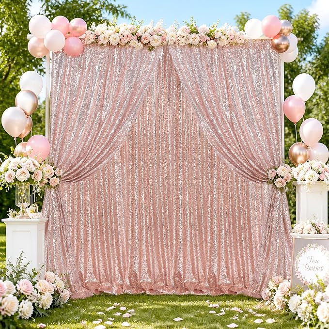 Blush Pink Sequin Curtains Backdrop 6 Pcs 2FTx8FT Shiny Shimmer Fabric | - Image 6