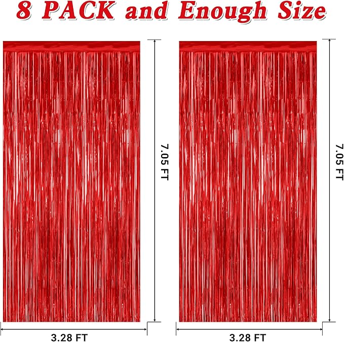 ZATAYE 8 Pack Red Valentines Christmas Foil Curtain Streamer Decorations | Red - Image 2