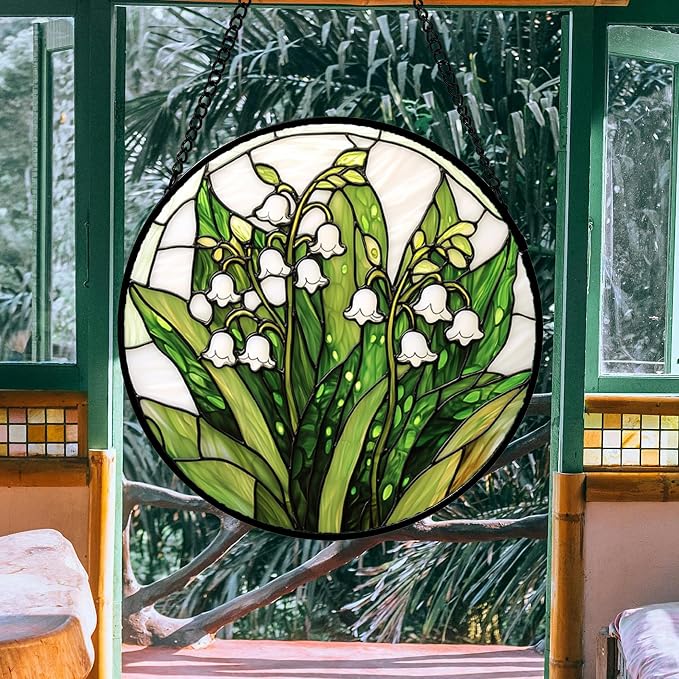 DASTOLL Stained Glass Window Hanging, Lily of the Valley Flower Sun Catchers - Image 4