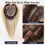 starluck Hair Toppers for Women Real Human Hair,5.5"*5"MONO Large Base, Real HumanHair Toppers for Women with Thinning,56g Hand-moven Topper,Gray Roots,High Volume,Ombre Blonde with Brown Highlight