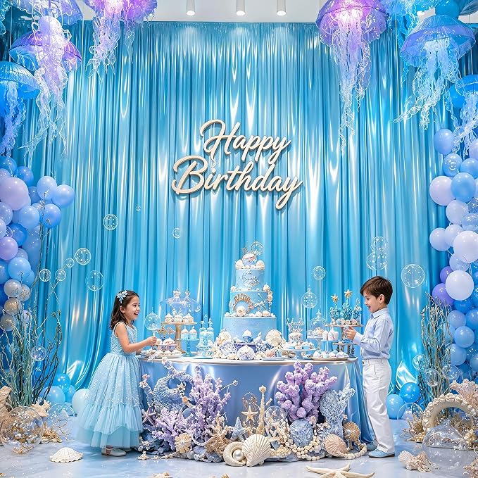 10x10ft Sky Blue Glitter Backdrop Curtain - Image 2
