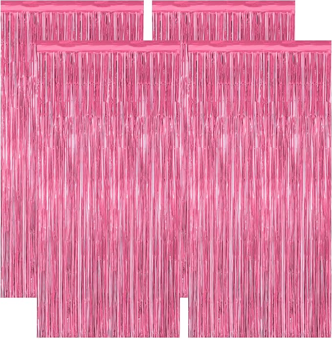 4 Pack Birthday Decorations, 3.28 FT x 7.05 FT Pink Backdrop, Metallic Happy by ZATAYE
