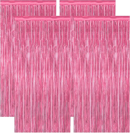 4 Pack Birthday Decorations, 3.28 FT x 7.05 FT Pink Backdrop, Metallic Happy by ZATAYE