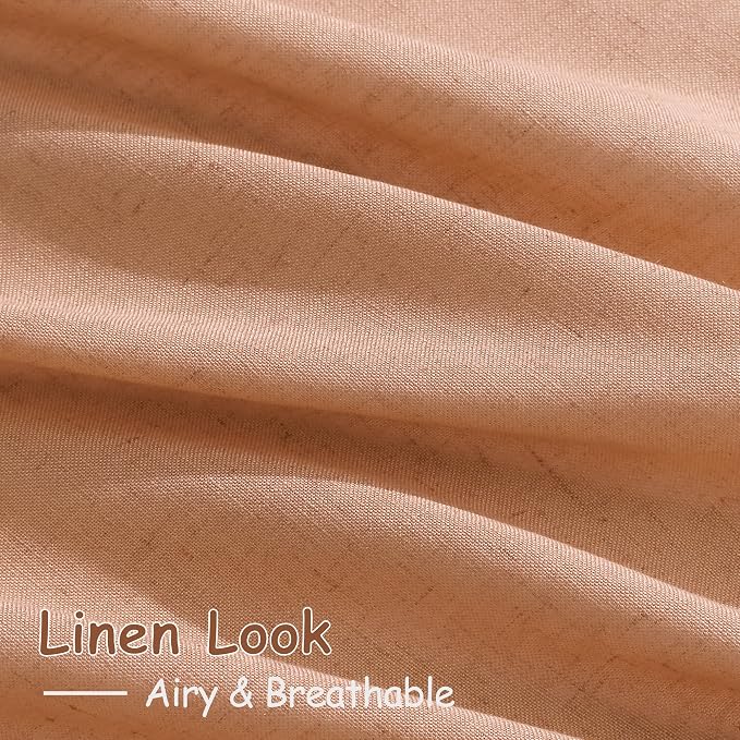 Peach Quartz Linen Curtains 120 Inch Length 2 Panel Set Back Tab Loop Pocket - Image 4