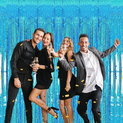 2 Pack 3.2ft x 8.2ft Blue Foil Fringe Curtains Photo Backdrop Party Decorations - Image 3