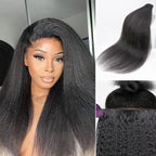 LUVME Invisible Clip in Hair Extensions, Kinky Straight Real Human Hair 24 Inch 2 Pack 220g 14pcs Clip ins Hair Extensions Natural Black for Women