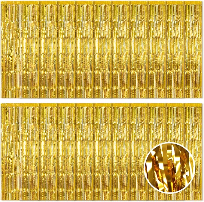 20 Pack Gold Foil Curtain Backdrop 3.2ft x 8.2ft Foil Fringe Backdrop Curtain by Ohiyoo