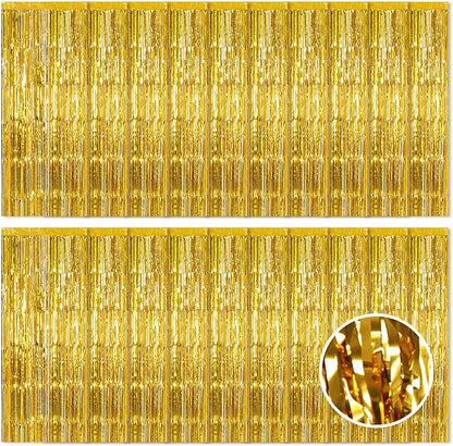 20 Pack Gold Foil Curtain Backdrop 3.2ft x 8.2ft Foil Fringe Backdrop Curtain by Ohiyoo