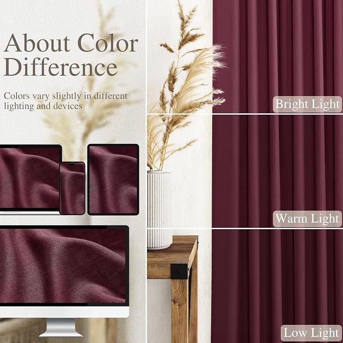 Burgundy Linen Curtains 63 Inches Long 2 Panel Sets - Image 3
