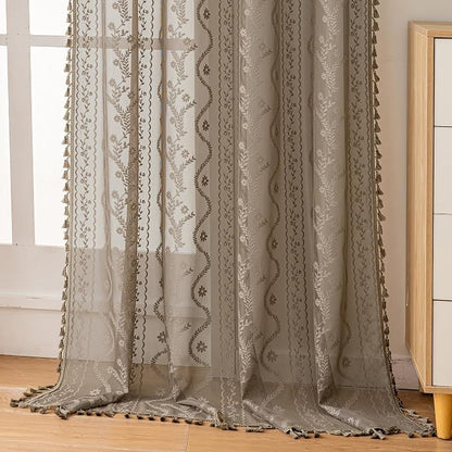 WAZZIO Boho Lace Curtains 2 Panels 84 Inch -Victorian Sheer Panel Drape French by WAZZIO
