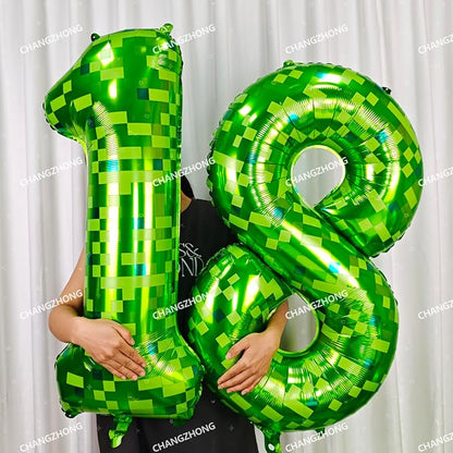 40 inch giant Green pixel miner game number 6 balloon | Large mining theme foil - Image 5