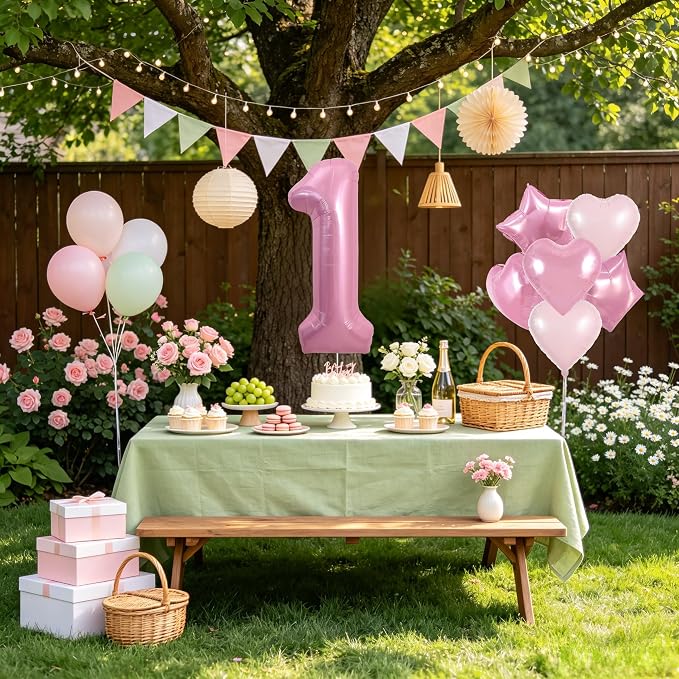 TONIFUL 1st Birthday Balloons Kit 40 Inch Pink Large Number 1 Foil Balloon | - Image 4