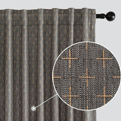 MIULEE Patterned Farmhouse Linen Curtains, Back Tab, Dark Grey | Linen Curtains by MIULEE