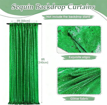 Green Sequin Backdrop Curtains-1 Panel 3FTx8FT Green Backdrop - Image 3