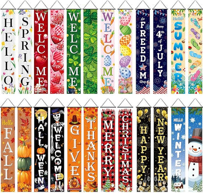Preboun 12 Pairs Seasonal Door Banner Decorations Set Summer Fall Welcome by Preboun