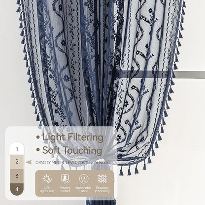 WAZZIO Boho Lace Curtains 2 Panels 63 Inch -Victorian Sheer Panel Drape French - Image 5