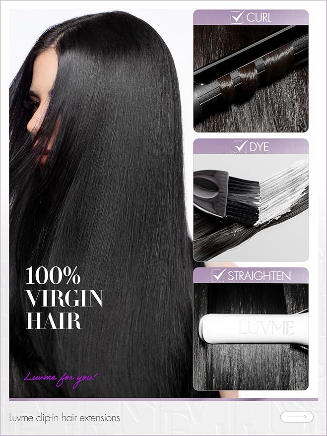LUVME Straight Seamless 70g 4Pcs Clip in Hair Extensions Full Max with 14inch Remy Human Hair Clip ins Extensions, Natural Black 100% Real Soft Hair