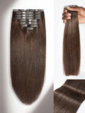 LUVME Seamless Clip in Hair Extensions Human Hair, 16 Inch 135g 9pcs Dark Brown Hair Extensions Clip in Human Hair Silky Straight Remy Human Hair Extensions