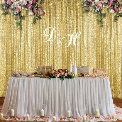 Sugargirl Gold Sequin Backdrop Curtain 2 Panels 2FTx8FT Glitter Gold Background - Image 2