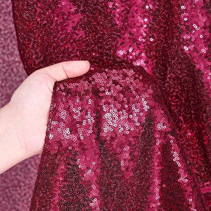 Burgundy Sequin Backdrop Curtains Party Photo Glitter Drapes 2 Pcs 2FTx8FT | - Image 4