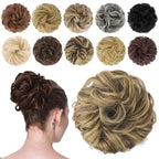 FESHFEN Messy Bun Hair Piece - Elastic Wavy Curly Hair Bun Scrunchies Extensions Synthetic Chignon Hairpieces for Women, Ash Brown & Blonde 1.5 oz