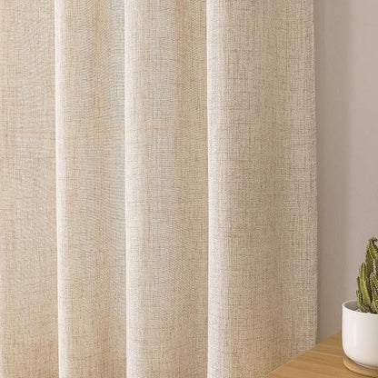 Tollpiz Linen Curtain Living Room Rod Pocket Semi Sheer Curtains Burlap Light - Image 8
