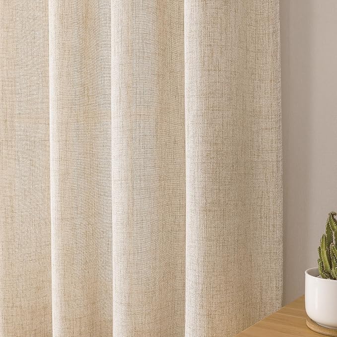 Tollpiz Linen Curtain Bedroom Rod Pocket Semi Sheer Curtains Burlap Light - Image 8