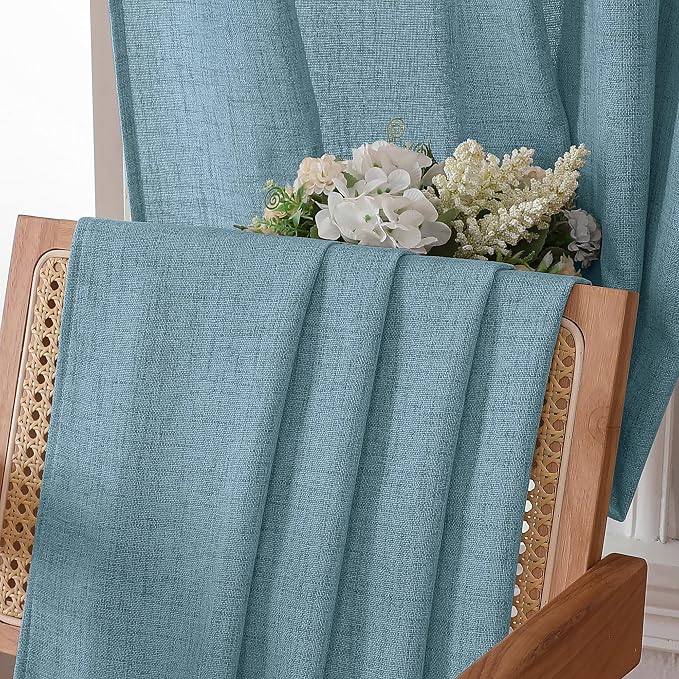 Tollpiz Linen Curtain Living Room Rod Pocket Semi Sheer Curtains Burlap Light - Image 6