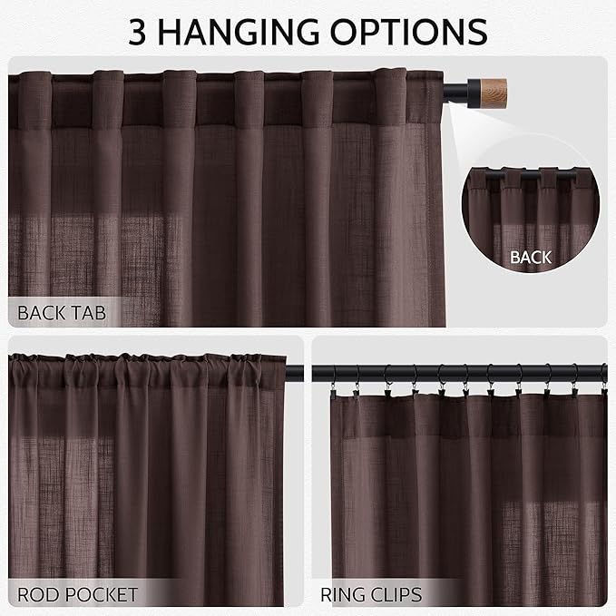 Coffee Brown Linen Curtains 63 Inches Long - Image 2