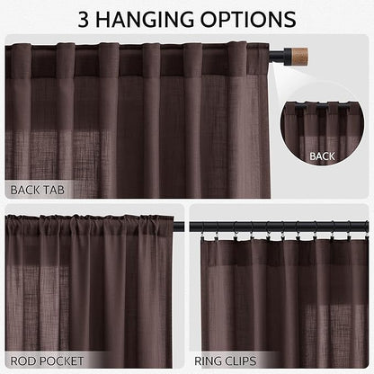 Coffee Brown Linen Curtains 63 Inches Long - Image 2