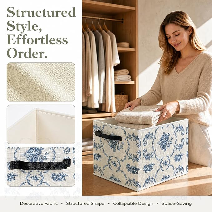 Blue Floral Foldable Storage Bins Box - Image 2