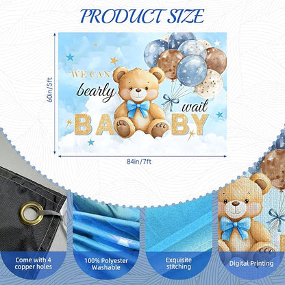 Bear Baby Shower Backdrop 7x5FT We Can Bearly Wait Party Baby Shower Banner - Image 2