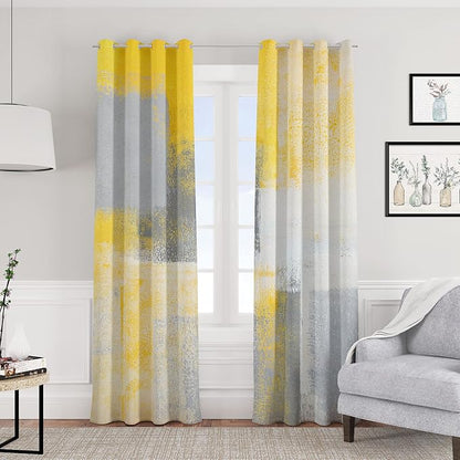 Asuexpect Yellow Window Curtain Yellow Grey Abstract Thermal Insulating Drapes - Image 5