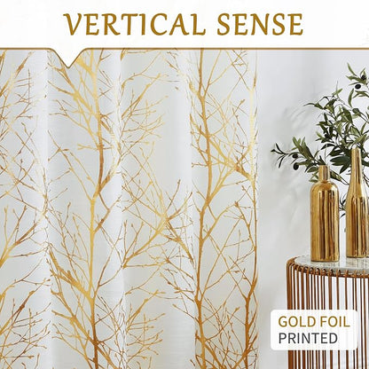 FMFUNCTEX Linen Gold White Semi Sheer Print Curtains 54 Inch Long 2 Panels | - Image 7