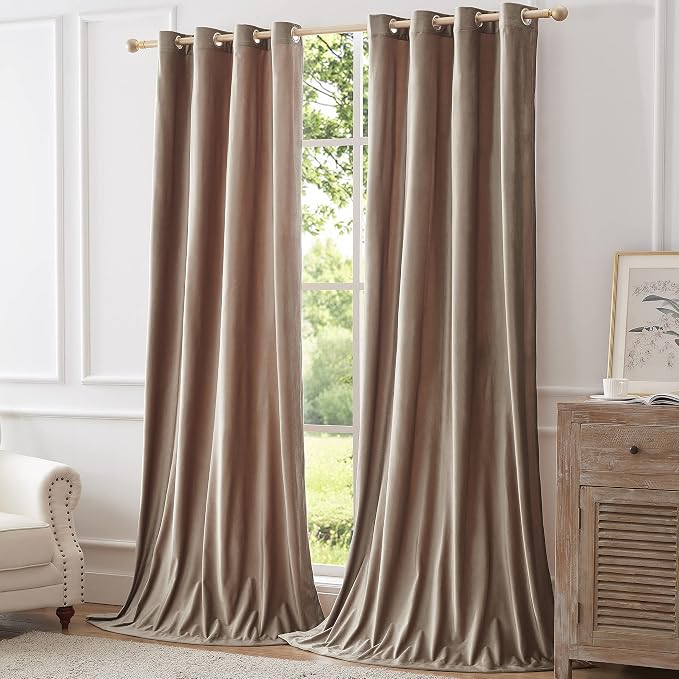 BULBUL Taupe Velvet Blackout Curtains 120 inch Long - Image 8