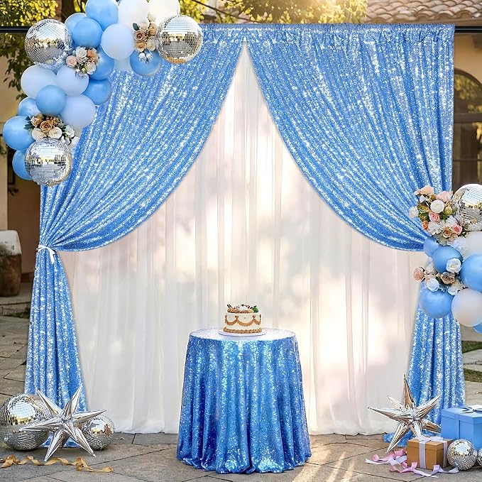 Light Blue Sequin Backdrop Curtains, 2 Panels 2FTx8FT Glitter Curtain Backdrop - Image 8
