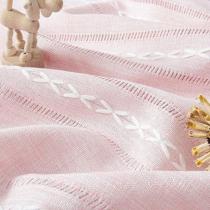 Linen Boho Pink Embroidered Curtains - Image 6