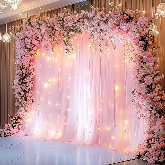 Tulle Backdrop Curtains with Lights Pink 10x8ft Sheer Curtain Backdrop | Tulle - Image 7