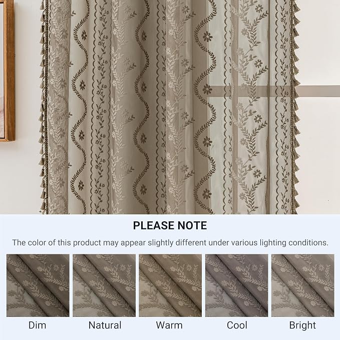WAZZIO Boho Lace Curtains 2 Panels 63 Inch -Victorian Sheer Panel Drape French - Image 8