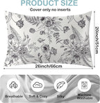 Satin Pillowcase 1 Pack-Black and White Peony Tulips Vintage Floral Silky Pillow Cover for Hair and Skin,Standard Size 20x26 Inch Soft Cooling Printed Pillow Cases with Hidden Zipper