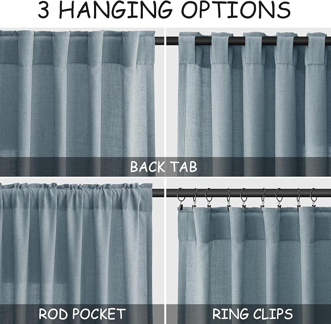 Light Blue Linen Curtains 84 Inch Length 2 Panels Set - Image 2