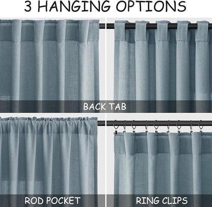 Light Blue Linen Curtains 63 Inches Long 2 Panel Sets - Image 2