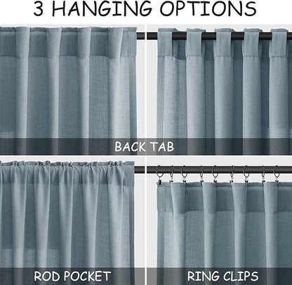 Light Blue Linen Curtains 90 Inch Long 2 Panels Set - Image 2