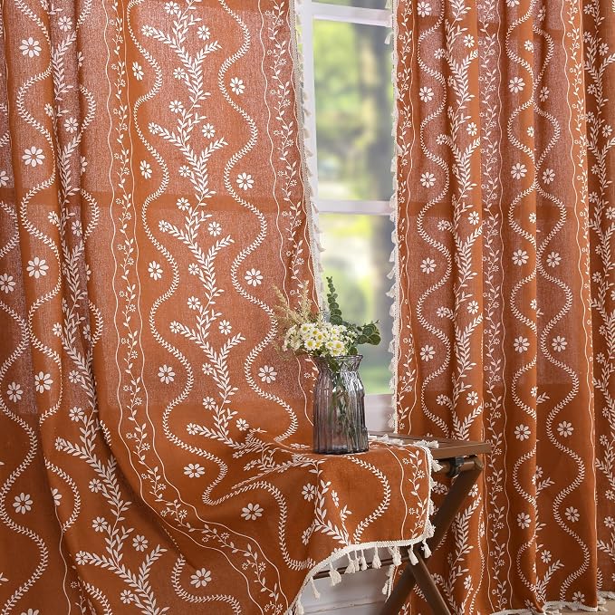 Schweek Burnt Orange 90 Inch Long Tassel Curtains 2 Panels by Schweek