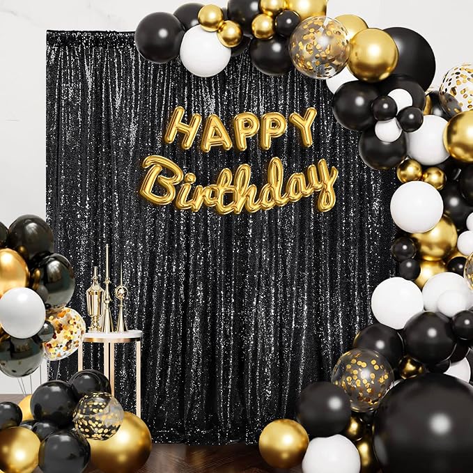 Black Sequin Backdrop for Halloween Sequin Photo Curtains 10ft x 10ft | Glitter - Image 2