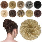 FESHFEN Messy Bun Hair Piece - Elastic Wavy Curly Hair Bun Scrunchies Extensions Synthetic Chignon Hairpieces for Women Girls, Light Ash Brown & Bleach Blonde 1.5 oz