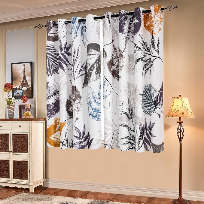 SUBRTEX Boho Leaf Printed Curtains 63 inch Long 2 Panels, Room Darkening by Subrtex